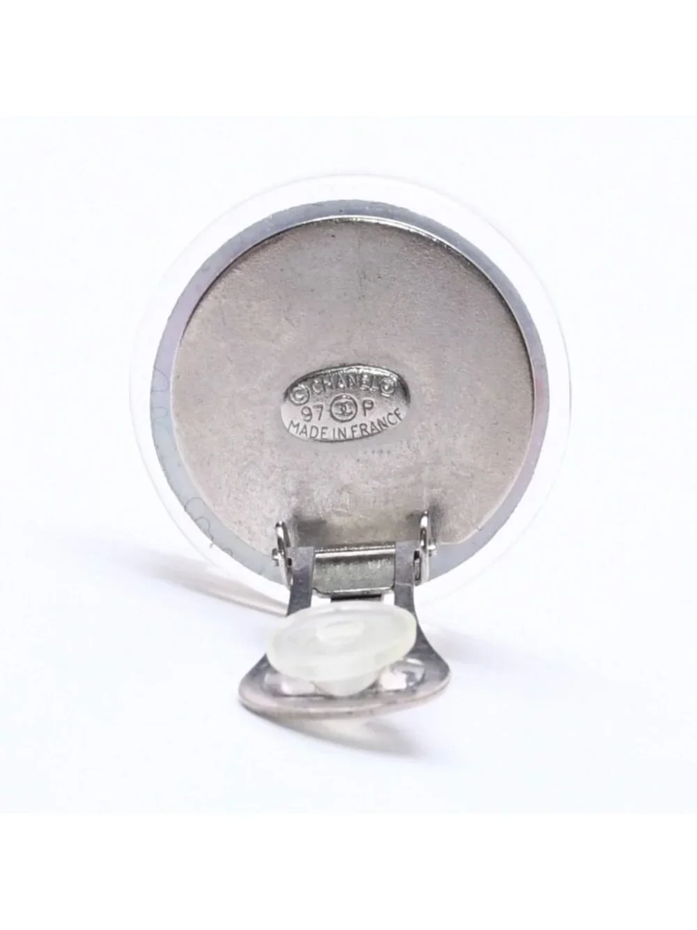 Chanel CC Logo Earrings 97 Resin Metal Aurora Clear Silver